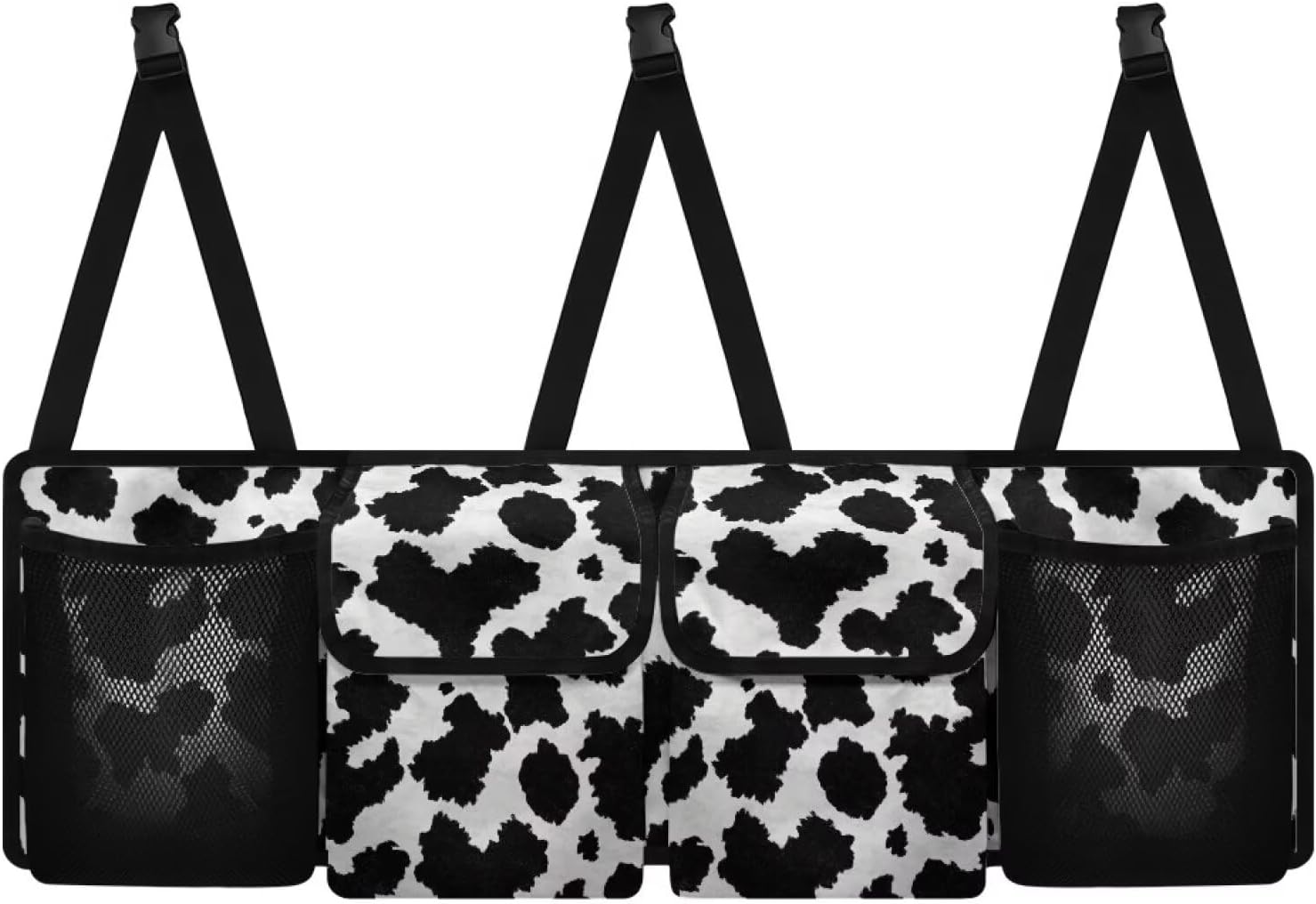 Cow Print Car Trunk Organizer Car Backseat Storage Bag with 4 Pockets Hanging Trunk Cargo Storage Universal Auto Accessories for Sedans SUV Trucks Van