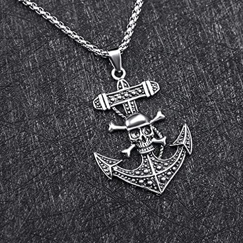 Devil Skull Pirate Anchor Necklace Polished Nautical Anchor Rope With 23.6'' Stainless Steel Chain For Men Women #TOP6