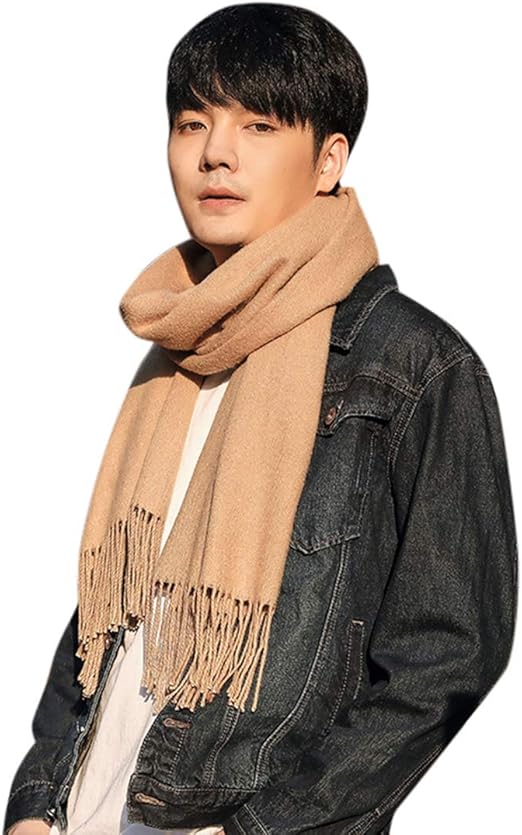 Amazon | [HSFEO]マフラー メンズ 大判 秋冬 無地 カーキ フリンジ  