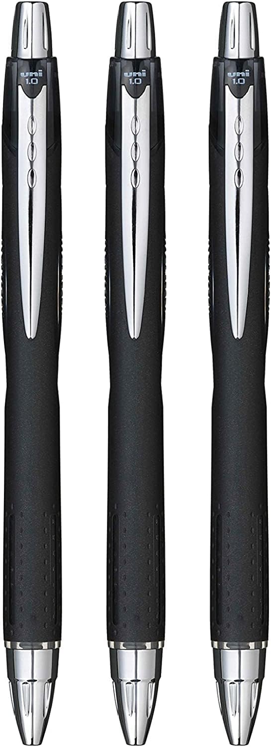 SXN-210 Jetstream RT Rollerball Pens, Black Smudge Resistant and Tamper Free Ink, 1.0mm Ball, Rubberized Grip, Package of 3