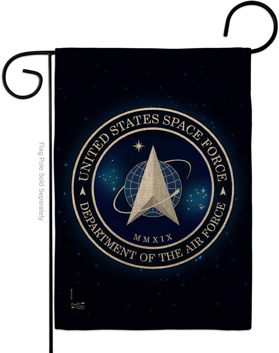 Breeze Decor Space Burlap Garden Flag Armed Forces USSF United State Air American Military Delta Official House Decoration Banner Small Yard Gift Double-Sided, Made in USA