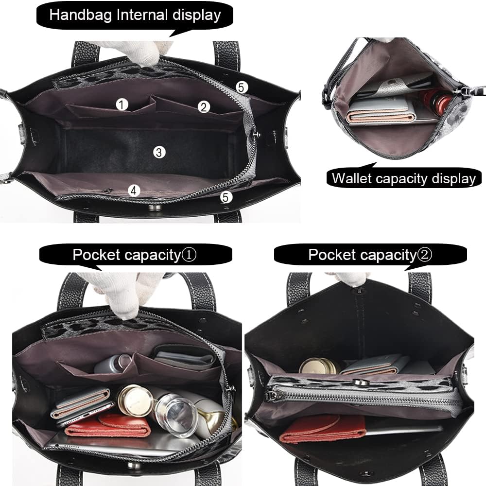 Trendy Leopard Print Tote Bag Set for Women 2 Pcs Faux Leather Shoulder Handbag&Wristlet Pouch, Large Capacity Casual Purse