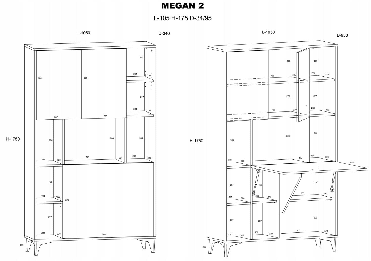 BB Loisir Armoire Placard Convertible en Bureau et Table Home Office 175x105x34cm « Meggie 2-Sonoma Artisan»