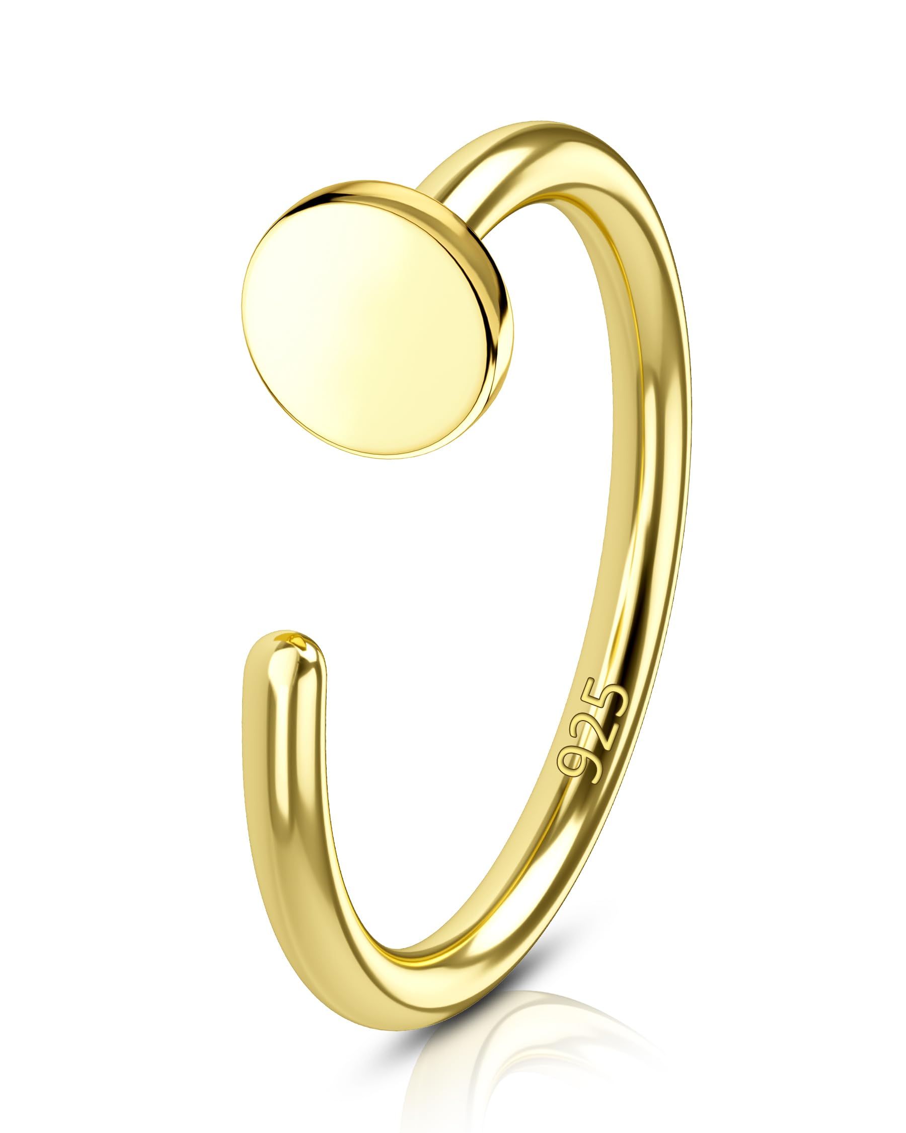 COCHARM 14K Gold Plated 925 Sterling Silver Nose Ring Hoop, Small 20g Sterling Silver Gold Nostril Open Hoop Nose Ring 8mm Nostril Piercing Jewelry