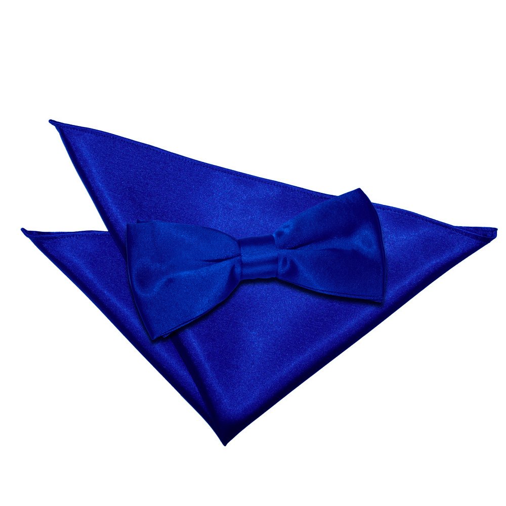Dqt Men's Royal Blue Plain Satin Pre-Tied Bow Tie & Pocket Square Set (2Pc) - Wedding, Business & Formal