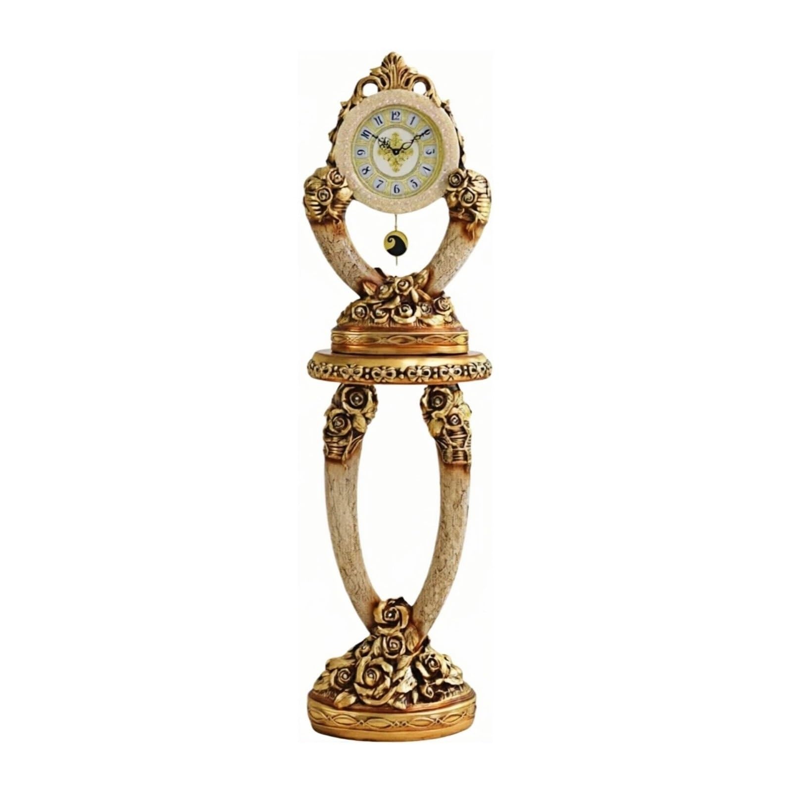XUJUAN-0227 Grandfather Clock Vintage Floor Clock Quartz Silent European Style Ornate for Living Room
