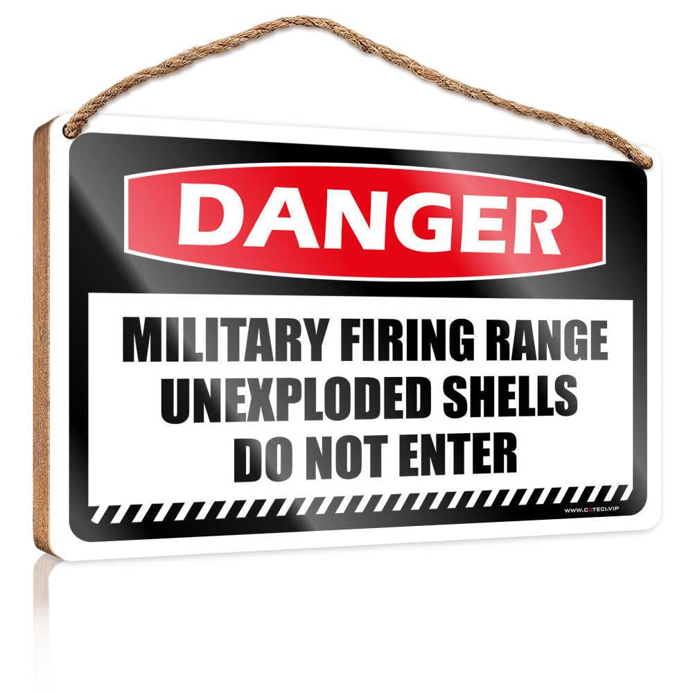 HMQW Funny Kitchen Decor Danger Military Firing Range Unexploded Shells Do Not Enter Wooden Sign Small Signs For Home Decor Farmhouse Wall Decor Si(15X28CM)