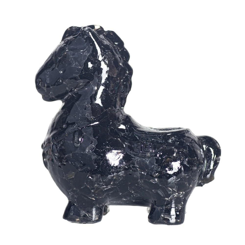 HUFFA Large Resin-Filled Natural Crystal Horse Figurine - Elegant Ceramic Desktop Decoration(Obsidian)