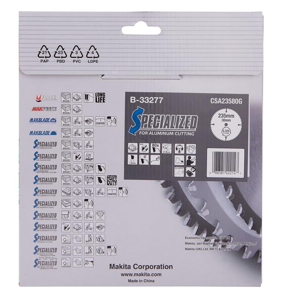 Makita B-33277 Hoja de Sierra Circular Specialized 235x30mm 80T Aluminio