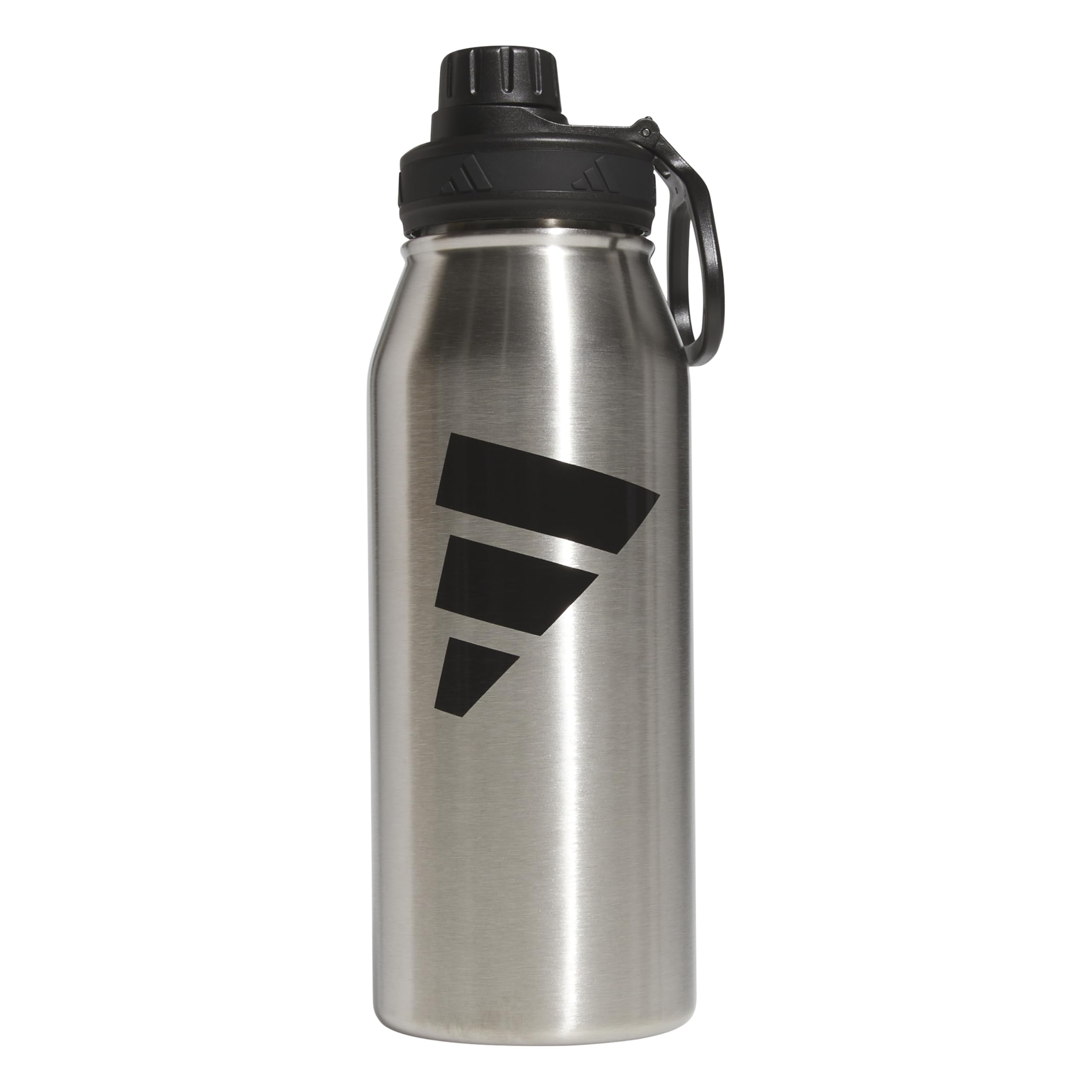 adidas 1 Liter (32 oz) Metal Water Bottle, Hot/Cold Double-Walled Insulated 18/8, Stainless Steel/Black, 32 Ounces