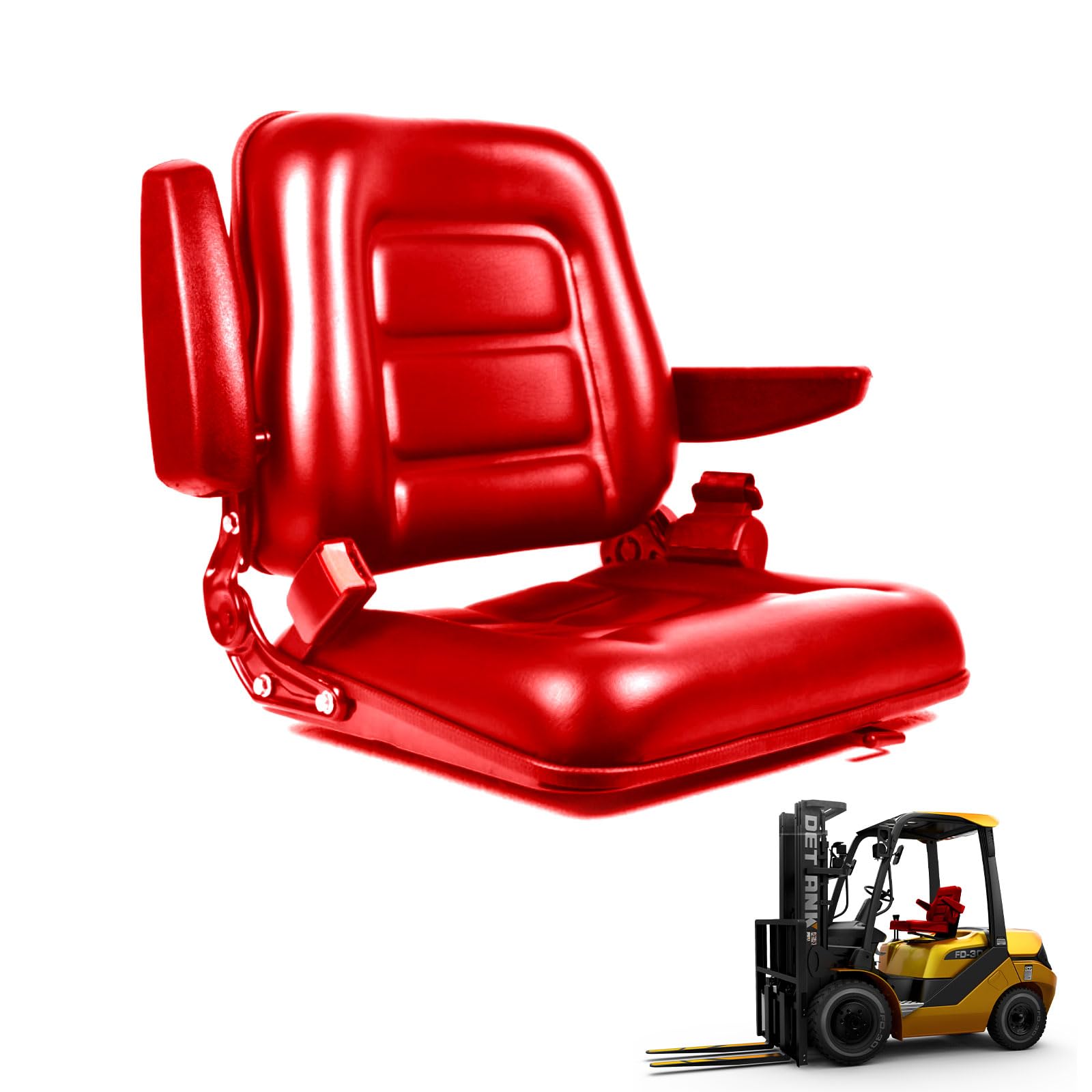 Sedile universale per carrello elevatore con schienale regolabile, bracciolo, cintura di sicurezza e binario di scorrimento, impermeabile, in PVC, per trattore, tosaerba, caricatore skid,