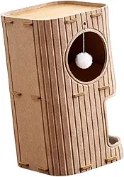 Generic Casa para gatos, arranhador para gatinhos com bola pendurada, brinquedo para animais de estimação, cama para vários gatos brincando, Marrom Claro, 2 Níveis
