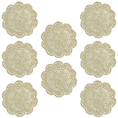 Phantomon 8 Inch Doilies Crochet Round Lace Doily Handmade Placemats 100% Cotton Crocheted Coasters, Flower Design, Pack Of 8 (Beige) #TOP30