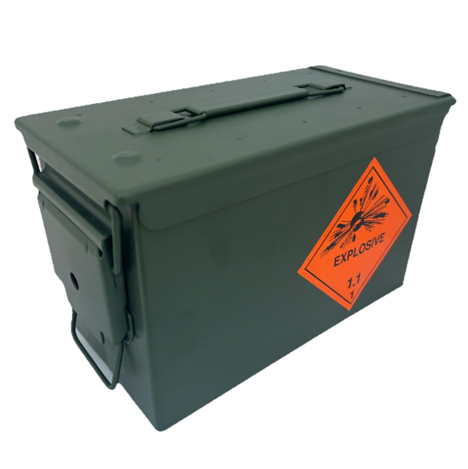 GREENZONE New .50 Cal Metal Military Army Ammo Tin with Stickers, Storage Box with Removable Hinged Lid & Rubber Waterproof Seal (Explosive 1.1 1)