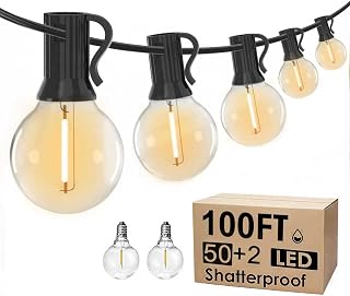 LED String Lights 100FT Outdoor - 50 Shatterproof G40 Bulbs +2 Spare, Waterproof Connectable for Patio Garden Party (Warm White 2700K)
