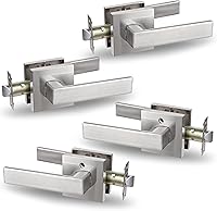 Vista 43 de USHTL01-SN-BK-6P - Manija cuadrada de privacidad para puerta de níquel cepillado sin llaves para dormitorio o baño, USHTL01-SN-BK-6P