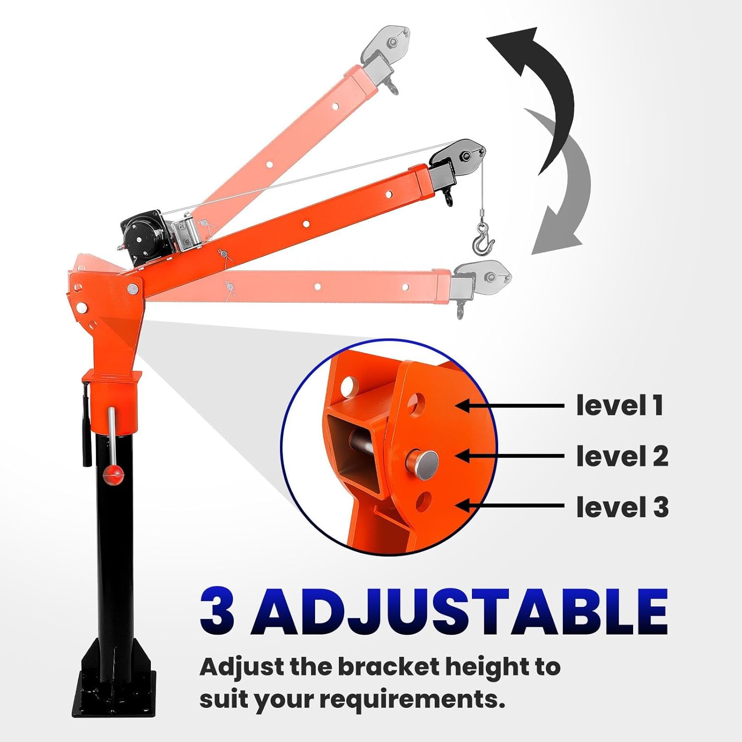 Heavy Duty Hitch Crane, Truck Crane with 5000LBS Winch, 360° Truck Bed Crane, Pickup Truck Crane for Pickup Mounting - Construction, Farming, Industrial Lifting Solution