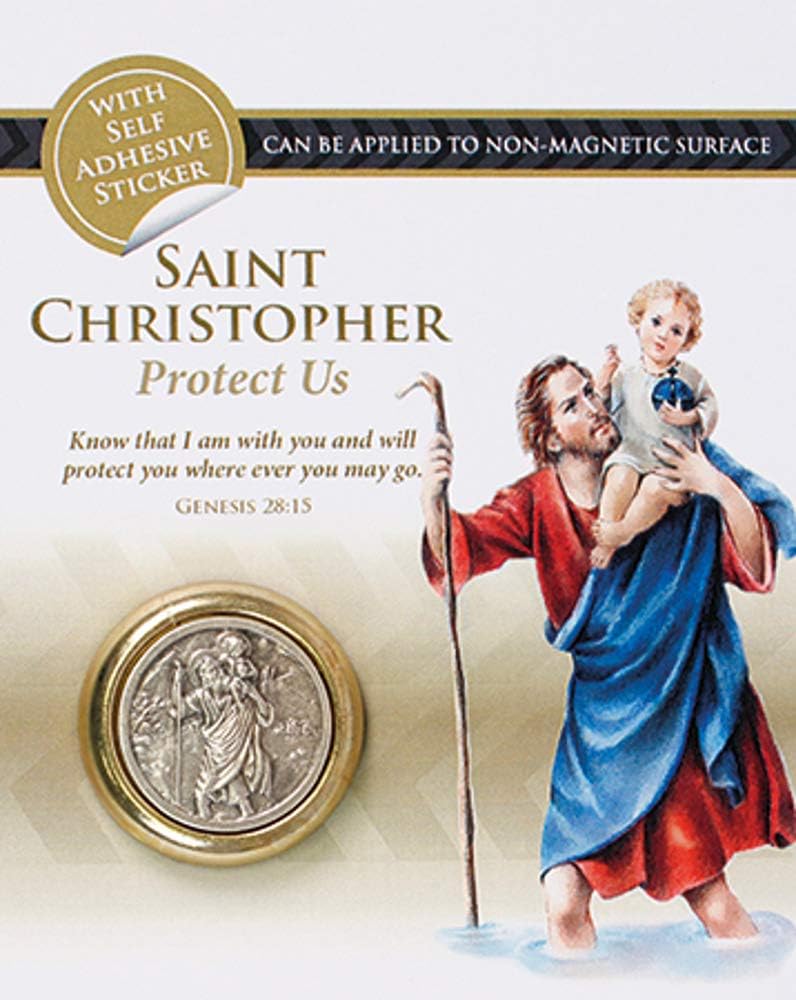 Saint Christopher Magnetic / Sticky Car Dash Plaque ~ Medal (Fridge Magnet)