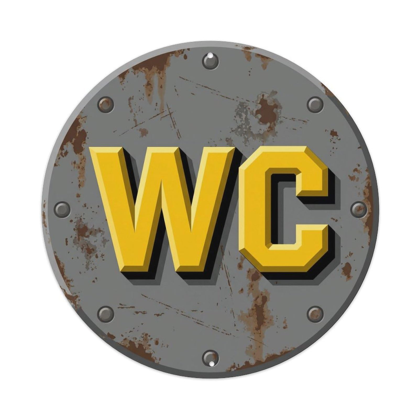 Fqcyn Style Toilet （Wc） Weathered Restroom Shield Metal Tin Sign Plaque Wall Decor For Cafe, Club Bar, Office, Home Garden Round Metal Poster 8X8inch