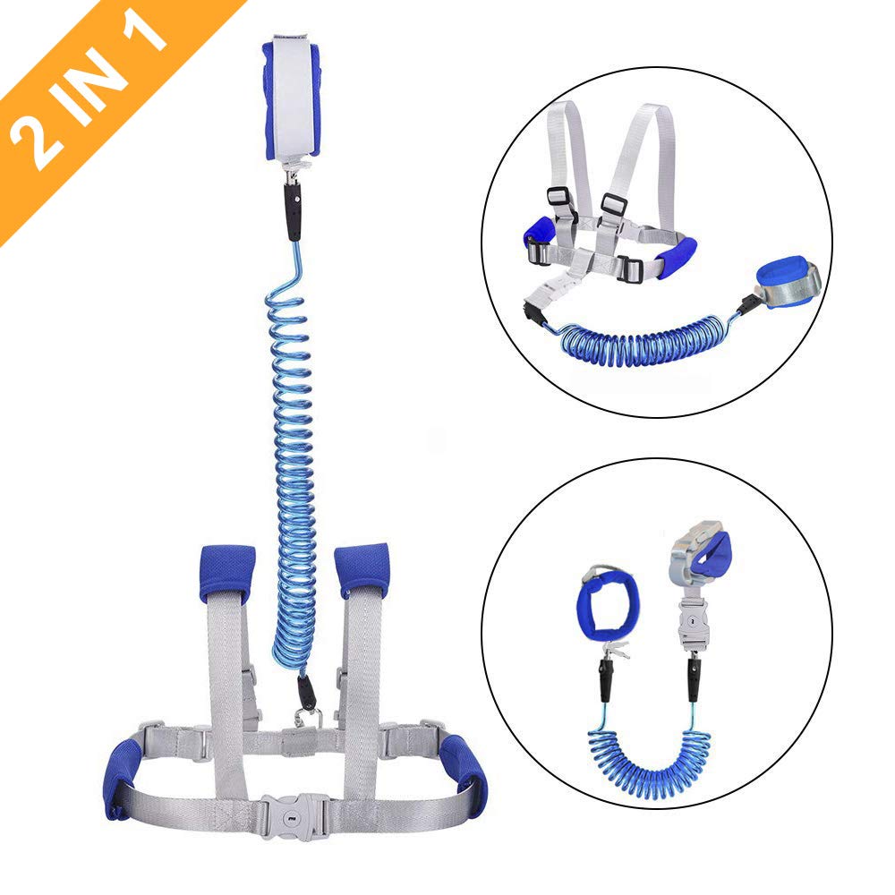 OFUN Toddler Leash for Walking, 2 in 1 Anti Lost Wrist Link Safety Harness Leashes with Lock, 8.2ft Dark Blue