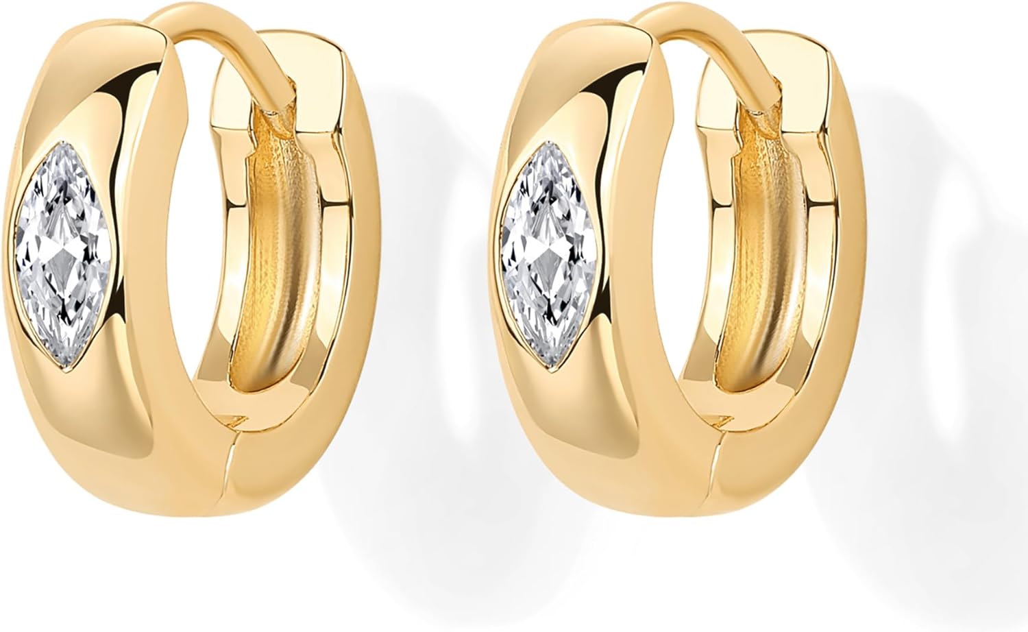 PAVOI 14K Gold Plated 925 Sterling Silver Cubic Zirconia Huggie Earrings | U-Shaped Snake Solitaire Small Round Huggie Stud Fashion Hoop Earrings for Women - Image 3