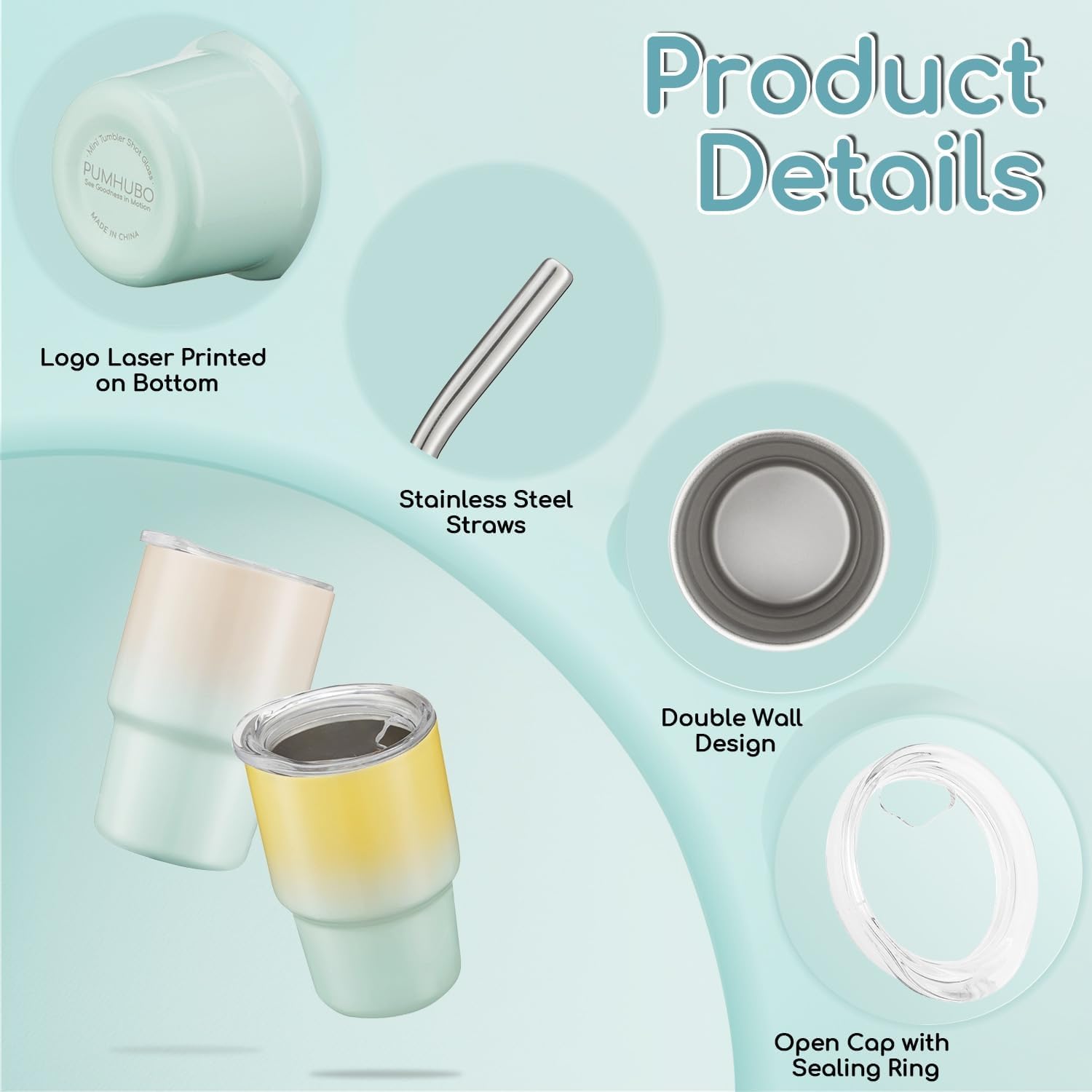 6 Pack 3 oz Sublimation Mini Tumbler Shot Glass with Straw and Lid, Gradient Color Insulated Stainless Steel Mini Tumblers Cups for Beach Birthday Wedding Parties, DIY Customizable Party Gift - Image 7