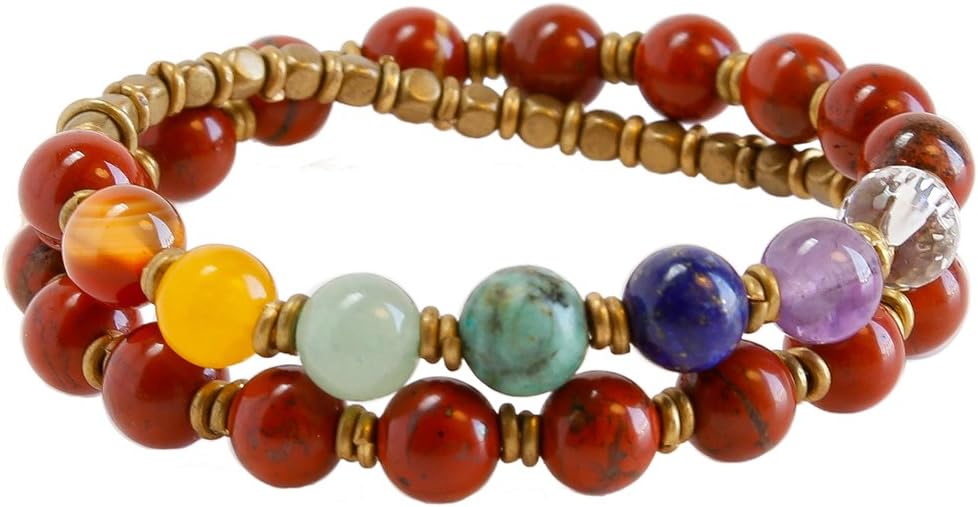 Loveprayjewelry Red Jasper First Chakra and Chakra Gemstones 27 Bead Wrap Mala Bracelet, Chakra Bracelet