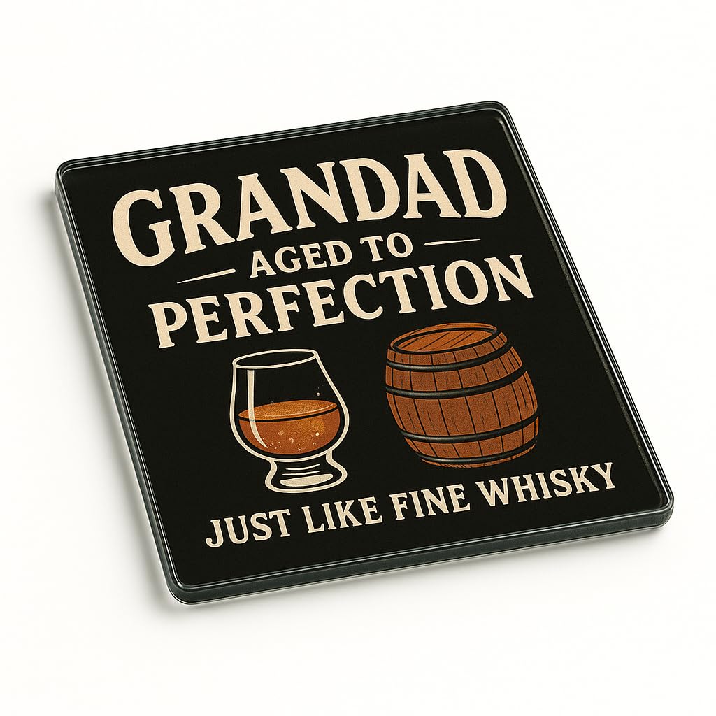 Funny Acrylic Coaster Gift for Grandad Birthday - Whisky Themed Vintage Novelty Present Drinkware Home Decor