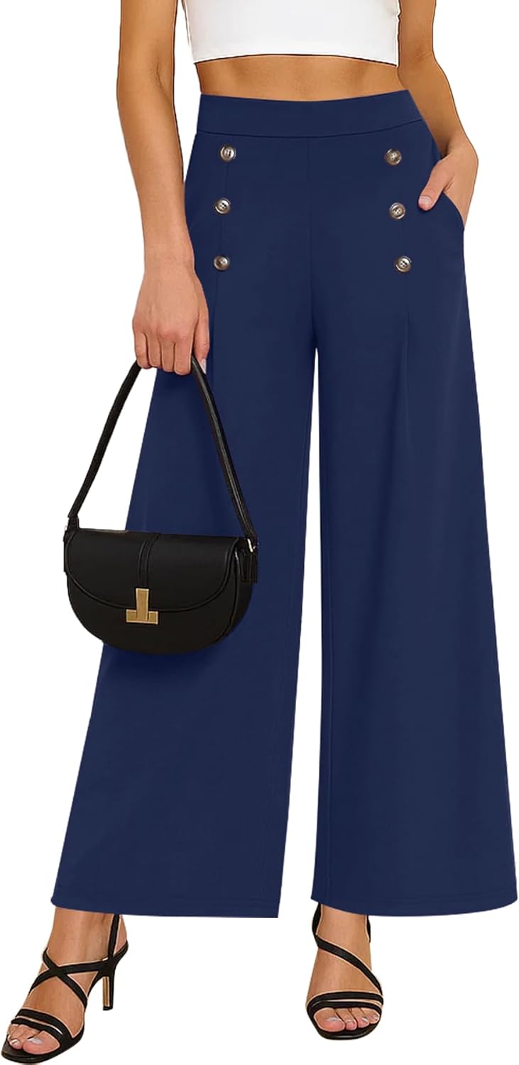 KUOTAI Womens Baggy Wide Leg Pants High Waisted Lounge Casual Loose Palazzo Trousers with Pockets