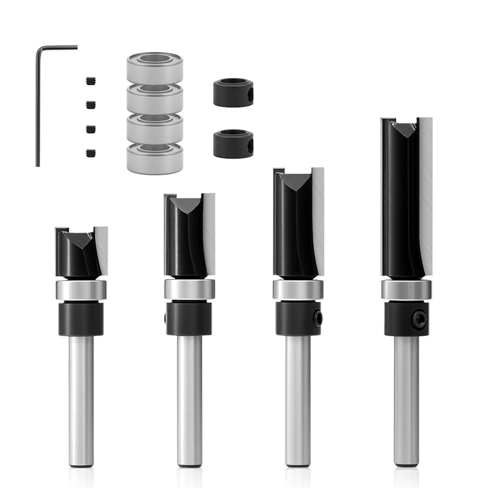 Fromceo Black 10Pcs Steel Straight Router Bit With Ball Bearing For Smooth Operate In Woodworking Tasks Efficient Cutting Trimming Router Bit