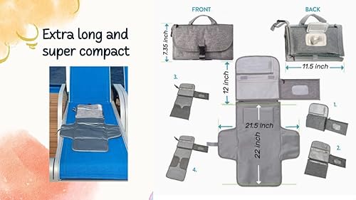 Miniatura 7 de Paquete de 3 x 1 cambiador portátil para bebé, cambiador de viaje, con gancho para cochecito y dispensador de bolsas