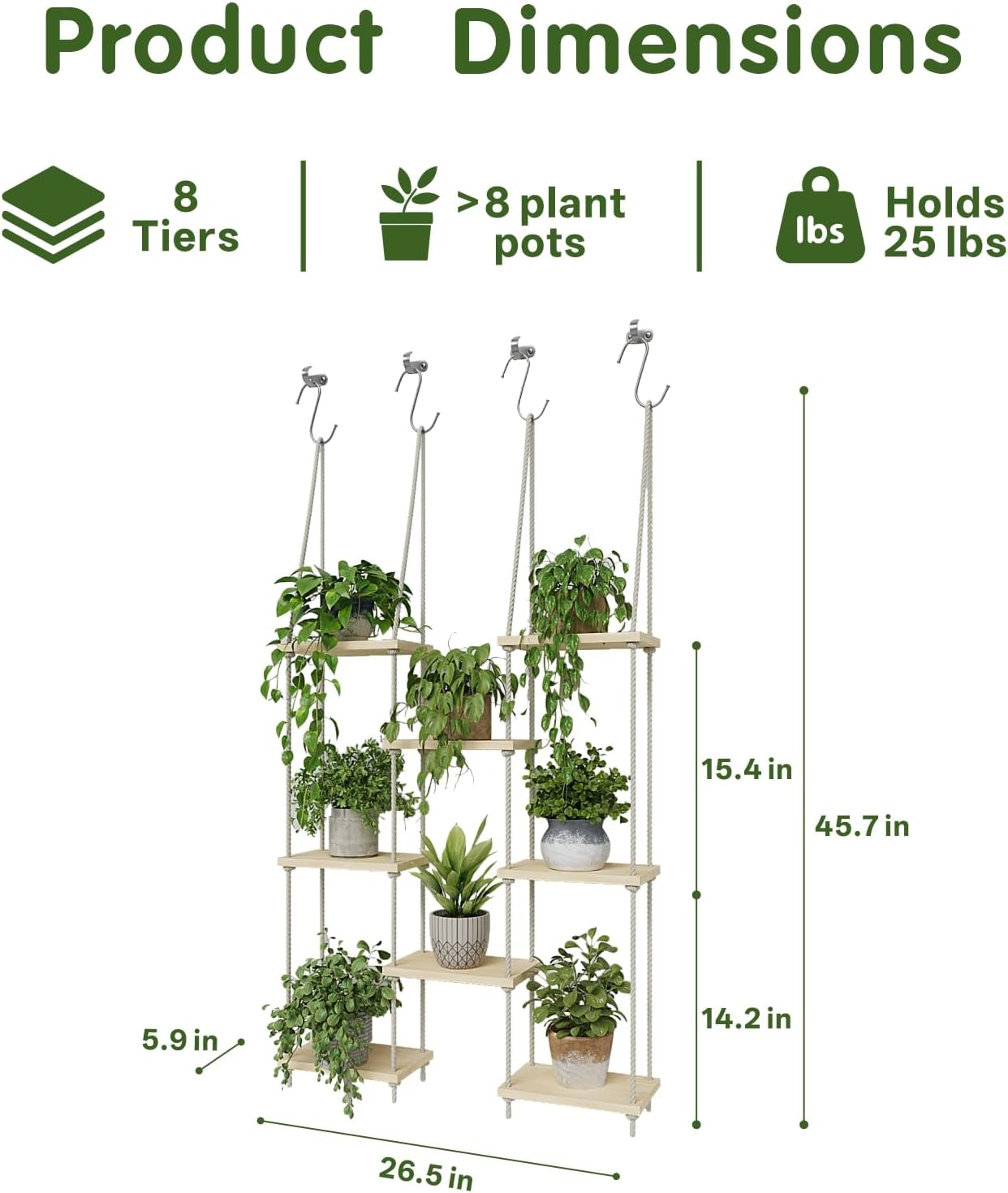 Window Plant Shelves, 8 Tier Window Sill Shelf for Plants, Macrame Hanging Plant Stand Indoor, Plant Hanger Floating Shelves, Window Plants Holder Boho Decor Living Room Bedroom Wall Decor (2 Pack)
