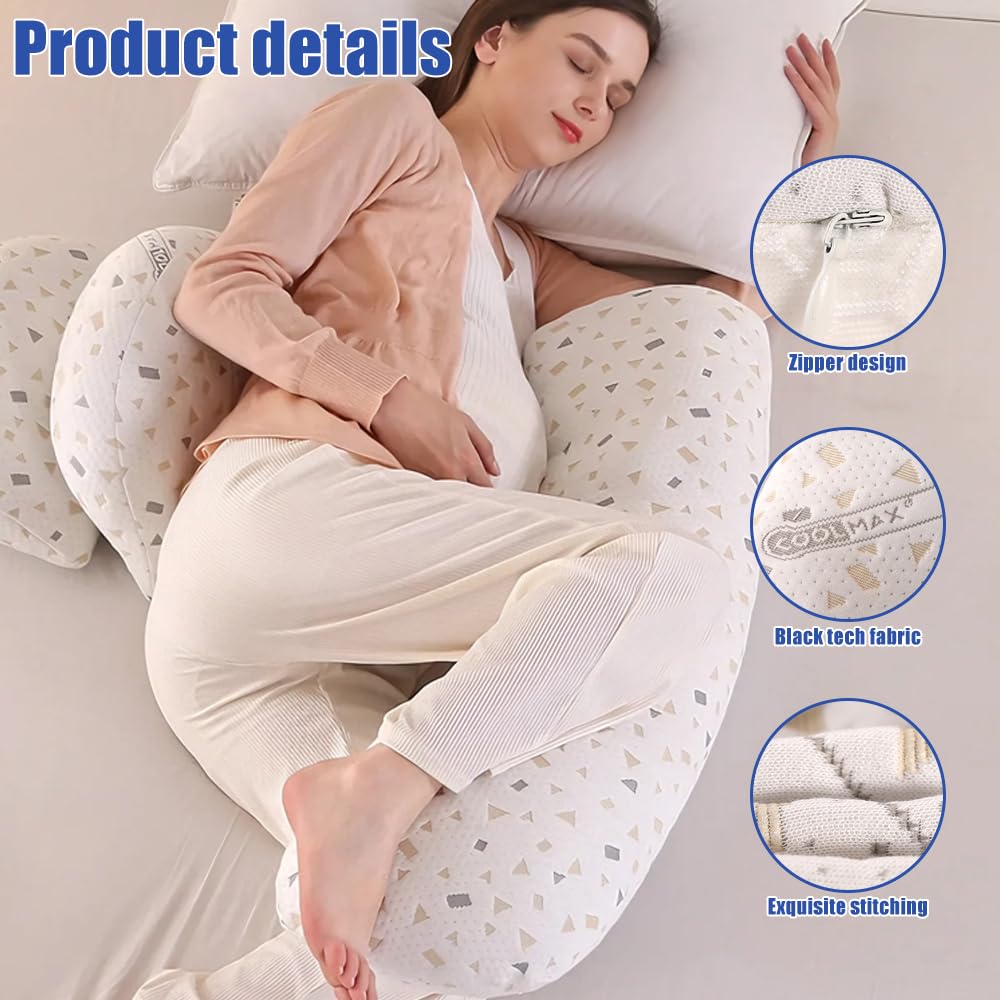 Foreverup Cuscino per gravidanza per dormire, cuscino premaman per donne incinte, morbido cuscino per il corpo in gravidanza, rimovibile e regolabile, doppio cuneo con copertura per schiena, fianchi