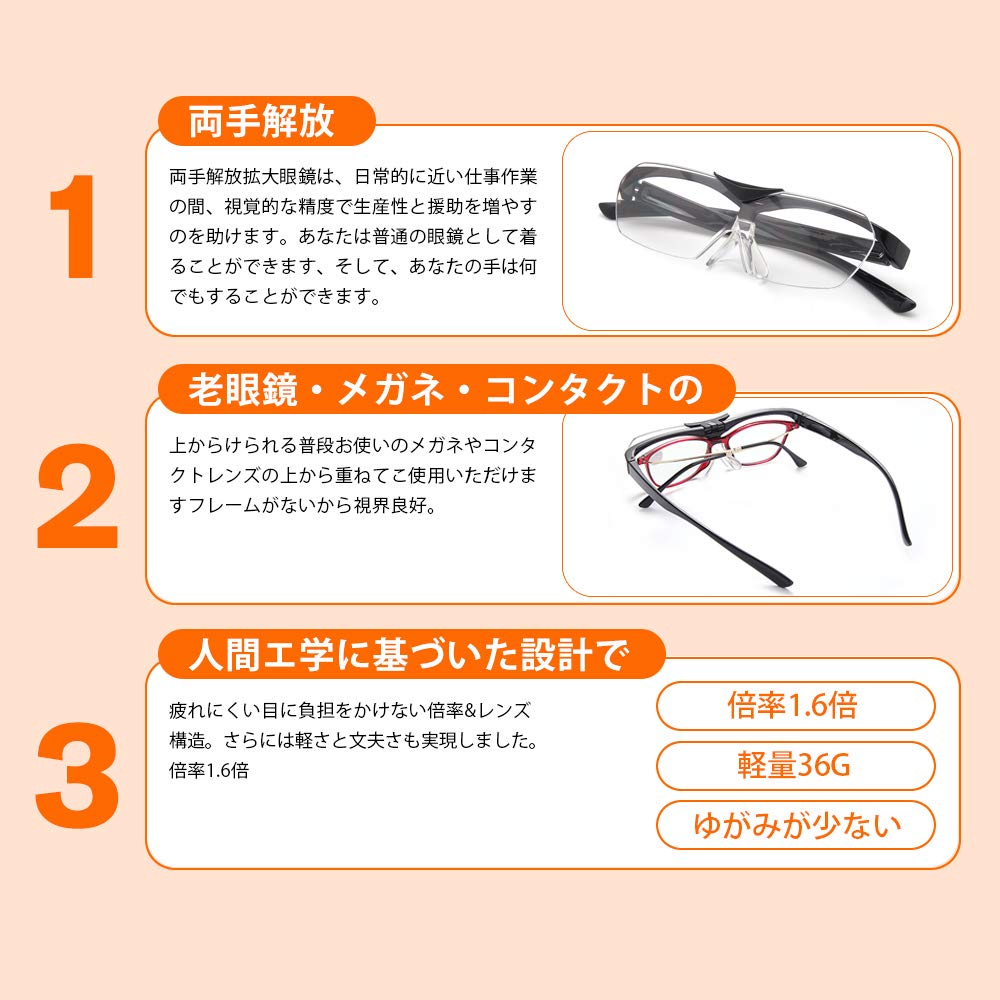 Amazon.co.jp: 拡大鏡 めがね 跳ね上げ式が便利 携帯型 細かな作業 