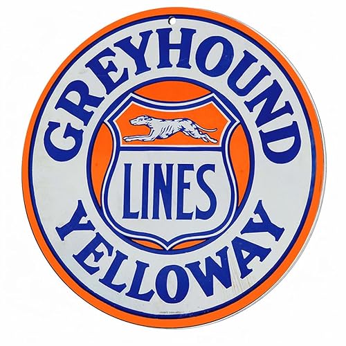 Brotherhood Greyhound Yelloway Grey Hound Dog Bus Lines Reproduction Car Company Garage Signs Metal Vintage Style Decor Metal Tin Aluminum Round Sign Home Decor