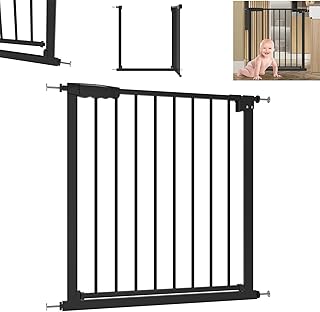VickyHome Easy Close Metal Stair Gate Baby Gate, Stair Gates for Baby 72-85cm Wide Pressure Fit Safety Gate Dog Stair Gate, One-Handed Operation, Auto Close Child Stair Gate, Black