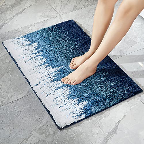 Grandekor Tapis de Bain Antidérapant, Bleu foncé-Bleu Clair-Blanc, 60 x 90 cm, Tapis de Salle de Bain en Microfibre Douce Absorbante Cover
