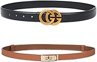 Vista 214 de Cinturón de cuero clásico con hebilla de metal para mujer con vestido de jeans Aah-negro-clásico