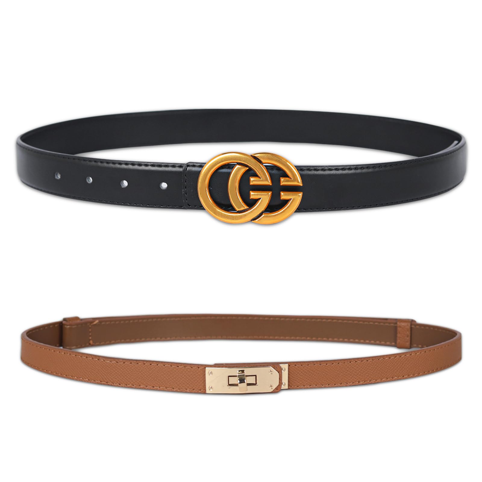 Women's Fashion Classic Metal Buckle Leather Belt with Jeans Dress