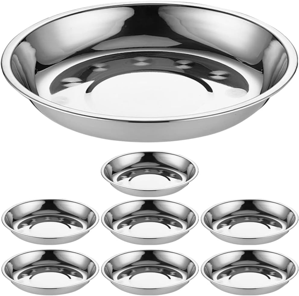 Luxshiny Camping Plates Food Containers 8PCS Stainless Steel Dinner Plate Camping Grill Trays for Home Kitchen 16CM Snack Containers