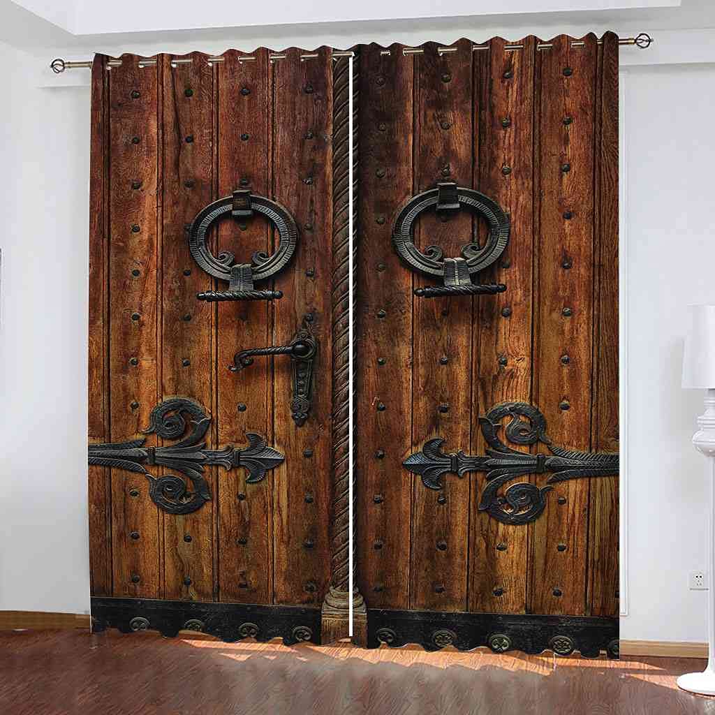 Rideaux à oeillets haut de gamme trompe l'oeil porte bois 3D