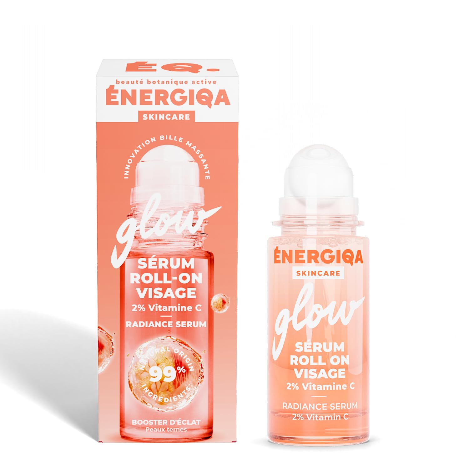 Energiqa Soins Visage by Energie Fruit – Sérum Éclat Vitamine C – Anti-Tache et Glow – 99% Naturel - Peaux Ternes en Manque d'Eclat – Roll On 30 ml