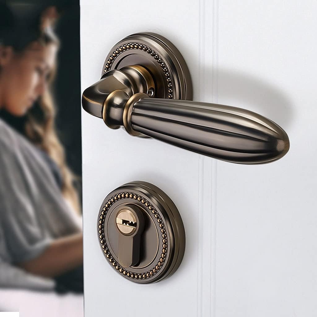 Door Knob Lever General-Purpose Door Levers Bedroom Home Wooden Door Handles Solid Handles for Laundry Room Hallway Closet Office Door Lock with Handle (Color : Yellow Patina Model A with Key)