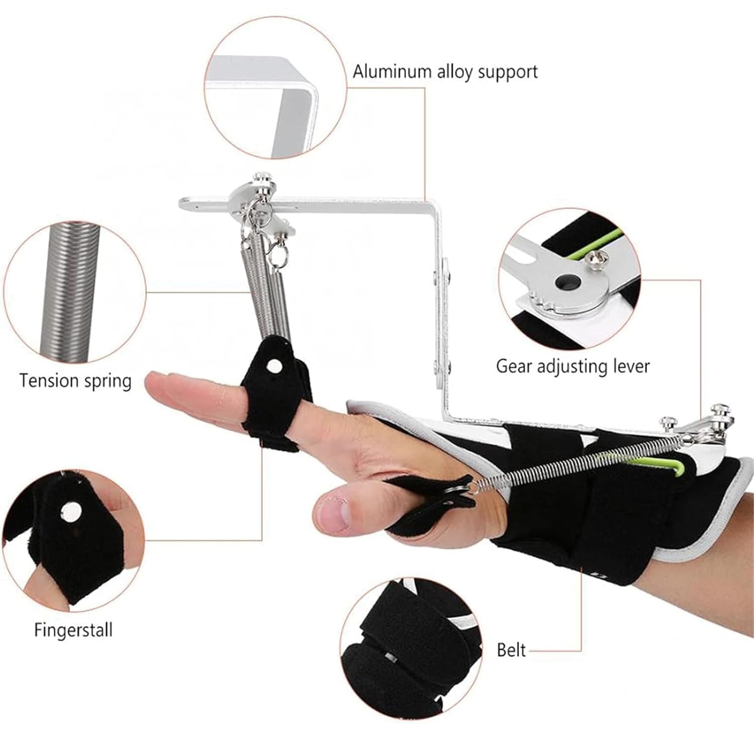 Ortesis de muñeca de Dedo Ajustable, ortesis de Dedo de Entrenamiento de rehabilitación de Mano Ajustable, Dedo de Entrenamiento de rehabilitación para Pacientes con hemiplejia, Ejercicio de