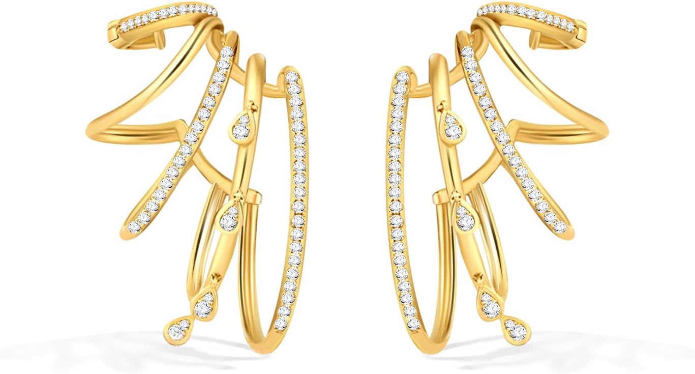 Claw Ear Cuff Earrings for Women | 14K Gold & Two-Tone Plated No Piercing Hoop | Colorful Enamel Statement Ear Wrap with Cubic Zirconia | Stackable Cuff Gift Jewelry