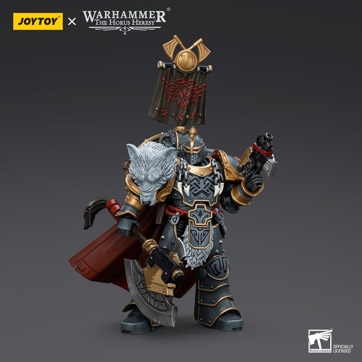 TOYVERSE JOYTOY 1/18 - Figura de acción Warhammer The Horus Heresy, Space Wolves Legion Praetor with Power Axe and Combat Shield, articulaciones móviles Modelo de personaje, 15 Años y más