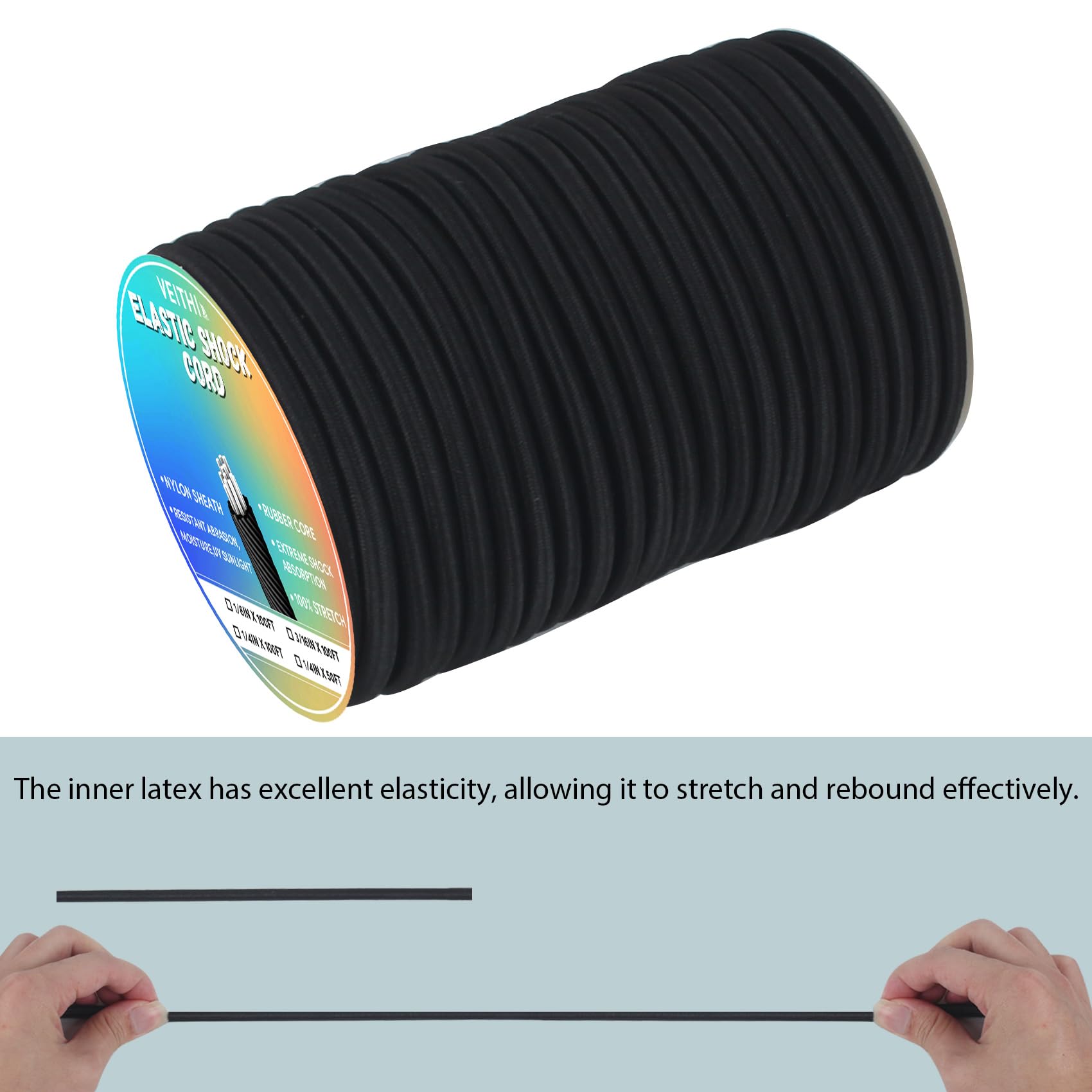 Corde élastique en nylon noir de 6,35 mm pour camping, kayak, terrasses pour réparation de poteaux de tente, bricolage, attaches