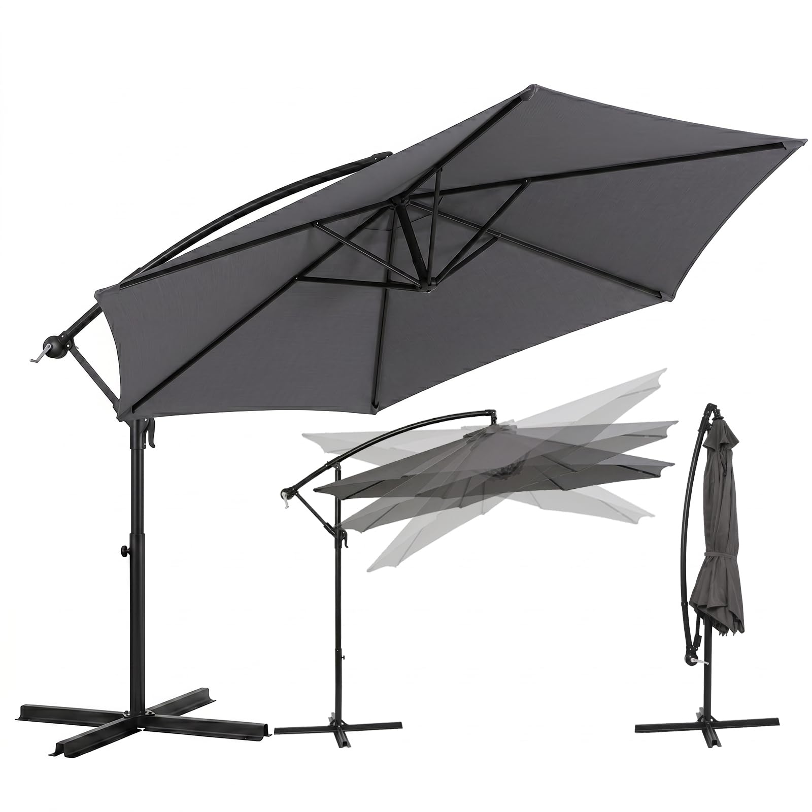 Sekey Ampelschirm 300 cm mit neigbarem Schirmdach, Sonnenschirm mit 48mm Alu-Mast & 6x Stahlstreben，Garten Terrassen Schirm rund knickbar, inkl. Zusatzgurt gegen Wackeln