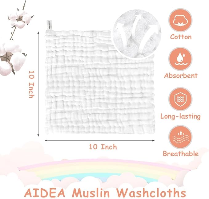 Set Toallitas de Baño para Bebé 10 Piezas Blanco miniatura 3