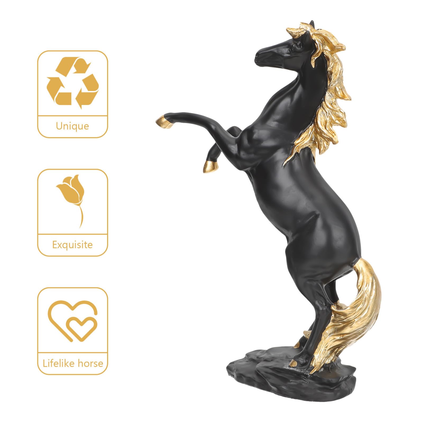 Statua Decorativa e Facile da Pulire Base Piatta Decorazione Realistica di Scultura Equestre in Resina Nera per Tavolo e Paesaggio, per Soggiorno e Ufficio